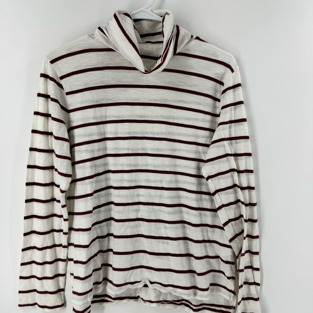 Madewell Turtleneck Lightweight Sweater in White and Brown Stripes